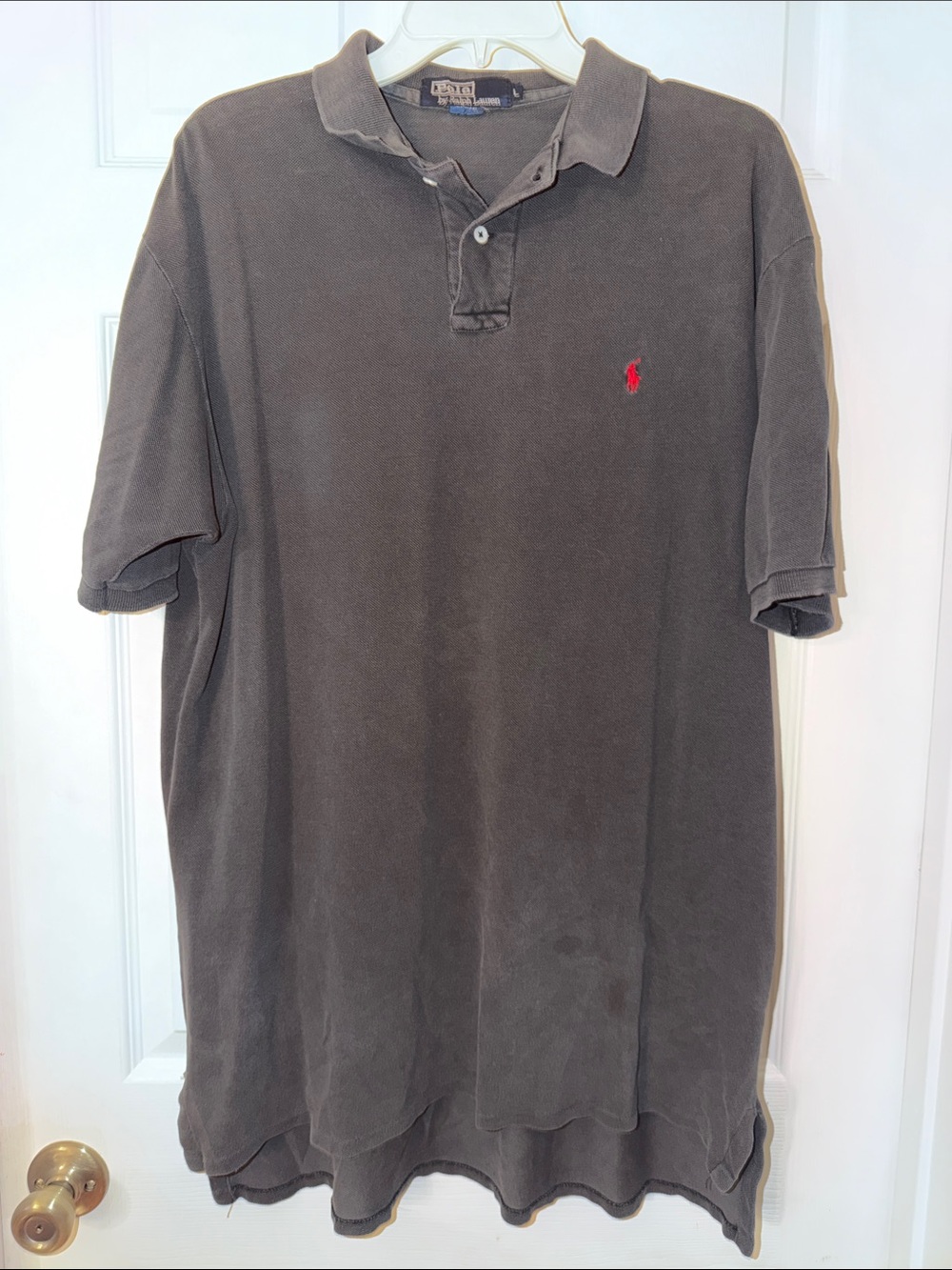 Men’s Ralph Lauren Chaps Polo shirt, size Large, Charcoal Gray, red logo